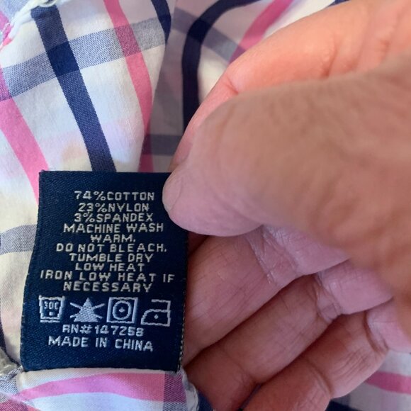 Men's Simply Southern Plaid Long Sleeve Button Up White Navy Pink Shirt XL - Picture 12 of 12